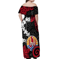 Tahiti Heiva Festival Off Shoulder Maxi Dress Floral Pattern With Coat Of Arms LT05 - Polynesian Pride