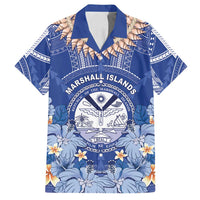 Marshall Islands Jemenei Day Family Matching Tank Maxi Dress and Hawaiian Shirt Polynesian Tribal Tattoo Seashell Necklace LT05 Dad's Shirt - Short Sleeve Blue - Polynesian Pride