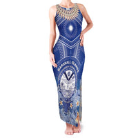 Marshall Islands Jemenei Day Family Matching Tank Maxi Dress and Hawaiian Shirt Polynesian Tribal Tattoo Seashell Necklace LT05 Mom's Dress Blue - Polynesian Pride