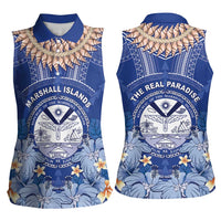 Marshall Islands Jemenei Day Women Sleeveless Polo Shirt Polynesian Tribal Tattoo Seashell Necklace LT05 - Polynesian Pride