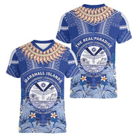 Marshall Islands Jemenei Day Women V-Neck T-Shirt Polynesian Tribal Tattoo Seashell Necklace LT05 - Polynesian Pride