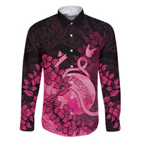 Personalised Cancer Fighter Family Matching Off Shoulder Short Dress and Hawaiian Shirt I Beat Cancer LT05 Dad's Shirt - Long Sleeve Pink - Polynesian Pride