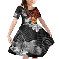 French Polynesia Bastille Day Family Matching Mermaid Dress and Hawaiian Shirt Tropical Turtle Hibiscus Polynesian Pattern LT05 Daughter's Dress Black - Polynesian Pride