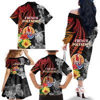 French Polynesia Bastille Day Family Matching Off The Shoulder Long Sleeve Dress and Hawaiian Shirt Tropical Turtle Hibiscus Polynesian Pattern LT05 - Polynesian Pride