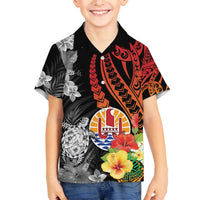 French Polynesia Bastille Day Family Matching Off Shoulder Short Dress and Hawaiian Shirt Tropical Turtle Hibiscus Polynesian Pattern LT05 Son's Shirt Black - Polynesian Pride