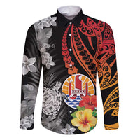 French Polynesia Bastille Day Family Matching Summer Maxi Dress and Hawaiian Shirt Tropical Turtle Hibiscus Polynesian Pattern LT05 Dad's Shirt - Long Sleeve Black - Polynesian Pride