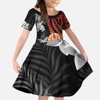 French Polynesia Bastille Day Kid Short Sleeve Dress Tropical Turtle Hibiscus Polynesian Pattern LT05 KID Black - Polynesian Pride