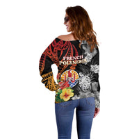 French Polynesia Bastille Day Off Shoulder Sweater Tropical Turtle Hibiscus Polynesian Pattern LT05 - Polynesian Pride