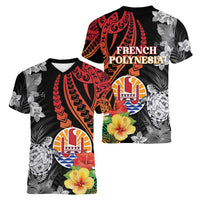 French Polynesia Bastille Day Women V-Neck T-Shirt Tropical Turtle Hibiscus Polynesian Pattern LT05 - Polynesian Pride
