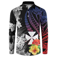 Wallis and Futuna Bastille Day Button Sweatshirt Tropical Turtle Hibiscus Polynesian Pattern LT05 Black - Polynesian Pride