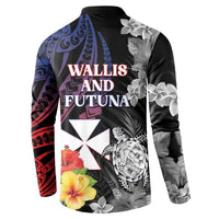 Wallis and Futuna Bastille Day Button Sweatshirt Tropical Turtle Hibiscus Polynesian Pattern LT05 - Polynesian Pride
