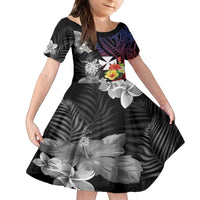 Wallis and Futuna Bastille Day Family Matching Puletasi and Hawaiian Shirt Tropical Turtle Hibiscus Polynesian Pattern LT05 Daughter's Dress Black - Polynesian Pride