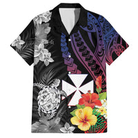 Wallis and Futuna Bastille Day Family Matching Puletasi and Hawaiian Shirt Tropical Turtle Hibiscus Polynesian Pattern LT05 Dad's Shirt - Short Sleeve Black - Polynesian Pride