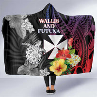 Wallis and Futuna Bastille Day Hooded Blanket Tropical Turtle Hibiscus Polynesian Pattern LT05 One Size Black - Polynesian Pride