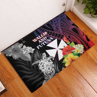 Wallis and Futuna Bastille Day Rubber Doormat Tropical Turtle Hibiscus Polynesian Pattern LT05 - Polynesian Pride