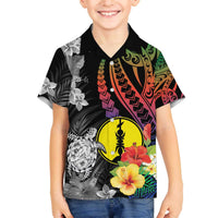 New Caledonia Bastille Day Family Matching Puletasi and Hawaiian Shirt Tropical Turtle Hibiscus Polynesian Pattern LT05 Son's Shirt Black - Polynesian Pride