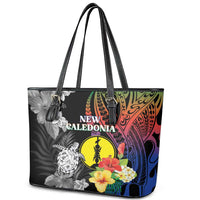 New Caledonia Bastille Day Leather Tote Bag Tropical Turtle Hibiscus Polynesian Pattern LT05 - Polynesian Pride