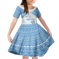 Personalised Palau Constitution Day Family Matching Summer Maxi Dress and Hawaiian Shirt Polynesian Turtle LT05 Daughter's Dress Blue - Polynesian Pride