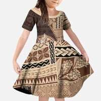Samoa Siapo Elegant Family Matching Long Sleeve Bodycon Dress and Hawaiian Shirt Hibiscus Chocolate Brown Motifs - Polynesian Pride