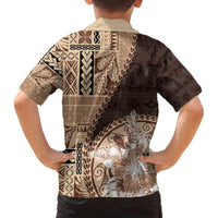 Samoa Siapo Elegant Family Matching Off The Shoulder Long Sleeve Dress and Hawaiian Shirt Hibiscus Chocolate Brown Motifs - Polynesian Pride