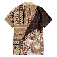 Samoa Siapo Elegant Family Matching Off The Shoulder Long Sleeve Dress and Hawaiian Shirt Hibiscus Chocolate Brown Motifs - Polynesian Pride