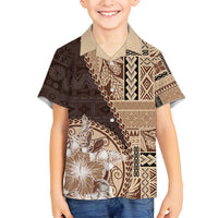 Samoa Siapo Elegant Family Matching Off Shoulder Maxi Dress and Hawaiian Shirt Hibiscus Chocolate Brown Motifs - Polynesian Pride