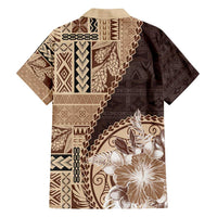 Samoa Siapo Elegant Family Matching Puletasi and Hawaiian Shirt Hibiscus Chocolate Brown Motifs - Polynesian Pride