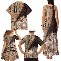 Samoa Siapo Elegant Family Matching Tank Maxi Dress and Hawaiian Shirt Hibiscus Chocolate Brown Motifs - Polynesian Pride