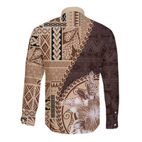 Samoa Siapo Elegant Long Sleeve Button Shirt Hibiscus Chocolate Brown Motifs - Polynesian Pride