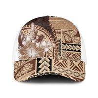 Samoa Siapo Elegant Mesh Trucker Cap Hibiscus Chocolate Brown Motifs - Polynesian Pride