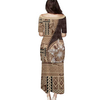 Samoa Siapo Elegant Puletasi Hibiscus Chocolate Brown Motifs LT05 - Polynesian Pride