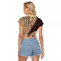 Samoa Siapo Elegant Raglan Cropped T Shirt Hibiscus Chocolate Brown Motifs - Polynesian Pride