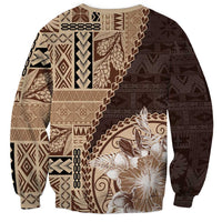 Samoa Siapo Elegant Sweatshirt Hibiscus Chocolate Brown Motifs - Polynesian Pride