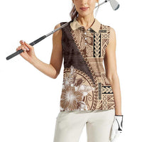Samoa Siapo Elegant Women Sleeveless Polo Shirt Hibiscus Chocolate Brown Motifs - Polynesian Pride