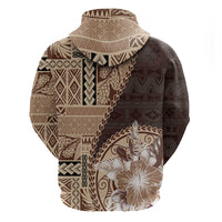 Samoa Siapo Elegant Zip Hoodie Hibiscus Chocolate Brown Motifs - Polynesian Pride