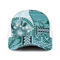 Samoa Siapo Elegant Baseball Net Cap Hibiscus Teal Motifs LT05 One Size White Teal - Polynesian Pride