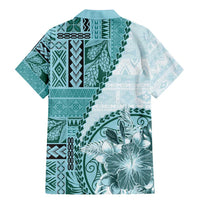 Samoa Siapo Elegant Family Matching Mermaid Dress and Hawaiian Shirt Hibiscus Teal Motifs - Polynesian Pride