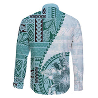 Samoa Siapo Elegant Family Matching Off Shoulder Short Dress and Hawaiian Shirt Hibiscus Teal Motifs - Polynesian Pride