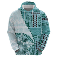 Samoa Siapo Elegant Hoodie Hibiscus Teal Motifs - Polynesian Pride