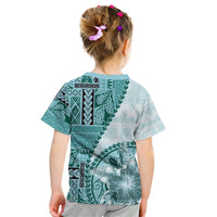 Samoa Siapo Elegant Kid T Shirt Hibiscus Teal Motifs - Polynesian Pride