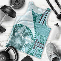Samoa Siapo Elegant Men Tank Top Hibiscus Teal Motifs - Polynesian Pride