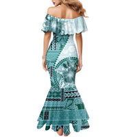 Samoa Siapo Elegant Mermaid Dress Hibiscus Teal Motifs - Polynesian Pride