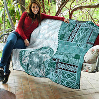 Samoa Siapo Elegant Quilt Hibiscus Teal Motifs - Polynesian Pride