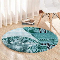 Samoa Siapo Elegant Round Carpet Hibiscus Teal Motifs - Polynesian Pride