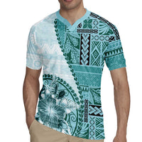 Samoa Siapo Elegant Rugby Jersey Hibiscus Teal Motifs - Polynesian Pride