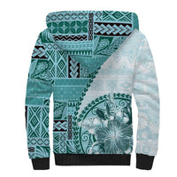 Samoa Siapo Elegant Sherpa Hoodie Hibiscus Teal Motifs - Polynesian Pride