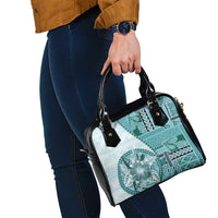 Samoa Siapo Elegant Shoulder Handbag Hibiscus Teal Motifs - Polynesian Pride