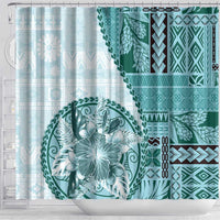 Samoa Siapo Elegant Shower Curtain Hibiscus Teal Motifs LT05 - Polynesian Pride