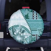 Samoa Siapo Elegant Spare Tire Cover Hibiscus Teal Motifs - Polynesian Pride