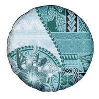 Samoa Siapo Elegant Spare Tire Cover Hibiscus Teal Motifs - Polynesian Pride